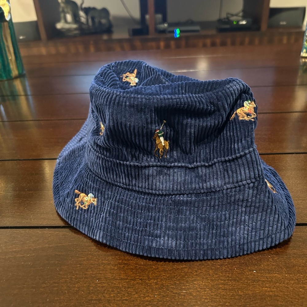 Polo Ralph Lauren blue corduroy embroidered bucket hat.